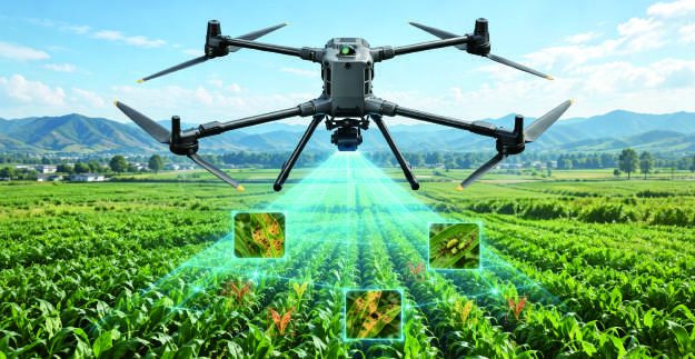 Agricultural drone scanning a crop field