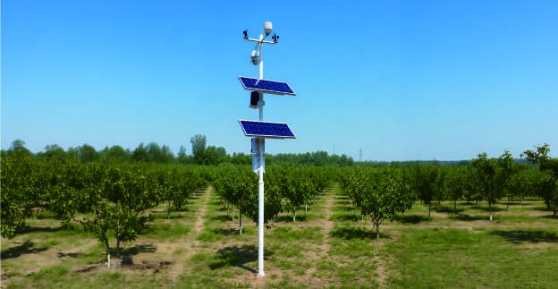 Solar weather station in an orchard